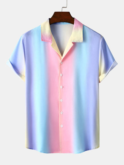 Men's Rainbow Color Short Sleeve Button-Up Camp Shirt - Hiccupzz