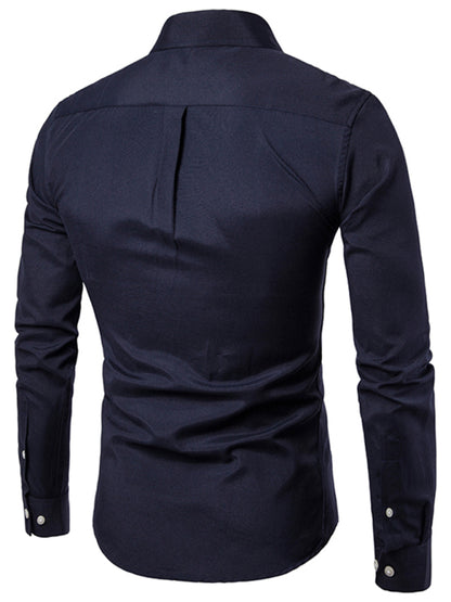 Men's Casual Slim Cotton Oxford Solid Color Large Size Bottom Shirt Long Sleeves - Hiccupzz