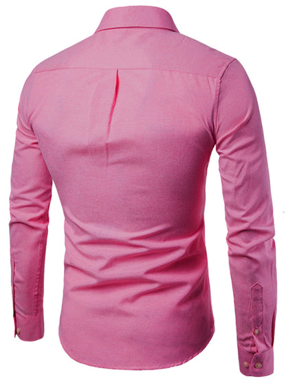 Men's Casual Slim Cotton Oxford Solid Color Large Size Bottom Shirt Long Sleeves - Hiccupzz
