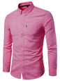 Men's Casual Slim Cotton Oxford Solid Color Large Size Bottom Shirt Long Sleeves - Hiccupzz