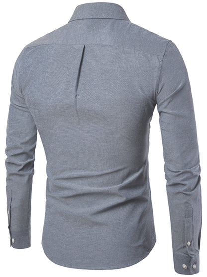 Men's Casual Slim Cotton Oxford Solid Color Large Size Bottom Shirt Long Sleeves - Hiccupzz
