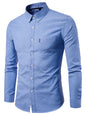 Men's Casual Slim Cotton Oxford Solid Color Large Size Bottom Shirt Long Sleeves - Hiccupzz