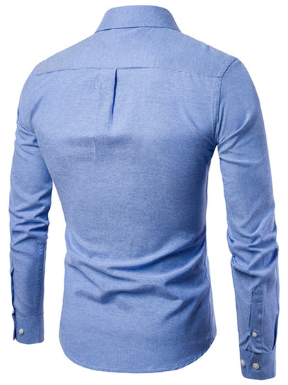 Men's Casual Slim Cotton Oxford Solid Color Large Size Bottom Shirt Long Sleeves - Hiccupzz