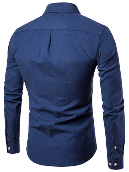 Men's Casual Slim Cotton Oxford Solid Color Large Size Bottom Shirt Long Sleeves - Hiccupzz
