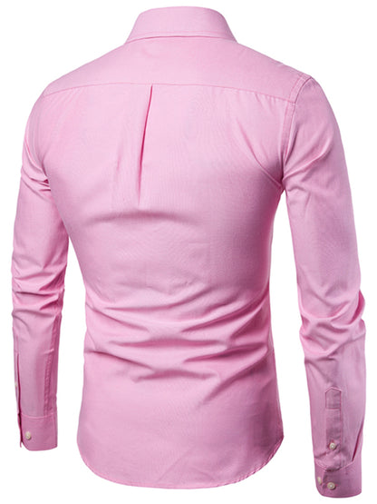 Men's Casual Slim Cotton Oxford Solid Color Large Size Bottom Shirt Long Sleeves - Hiccupzz