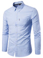 Men's Casual Slim Cotton Oxford Solid Color Large Size Bottom Shirt Long Sleeves - Hiccupzz