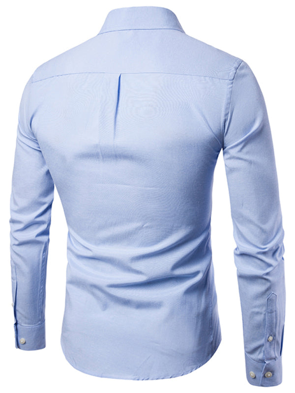 Men's Casual Slim Cotton Oxford Solid Color Large Size Bottom Shirt Long Sleeves