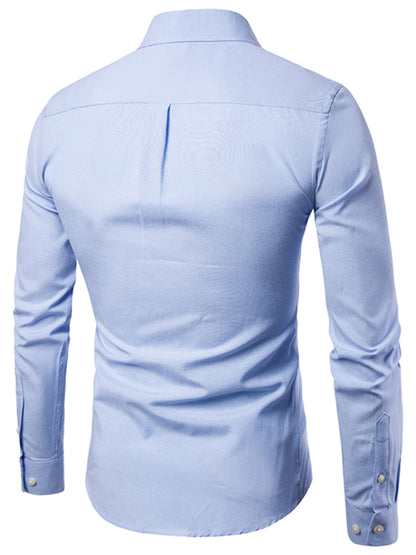 Men's Casual Slim Cotton Oxford Solid Color Large Size Bottom Shirt Long Sleeves - Hiccupzz