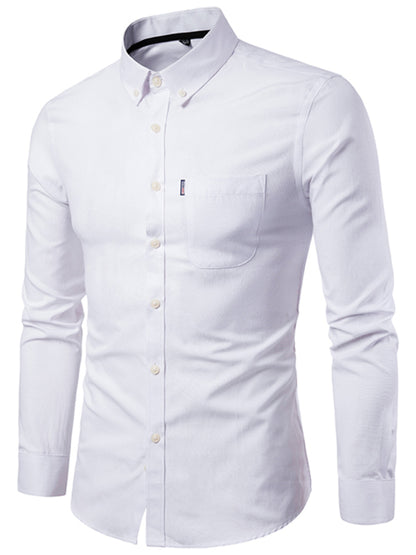 Men's Casual Slim Cotton Oxford Solid Color Large Size Bottom Shirt Long Sleeves - Hiccupzz