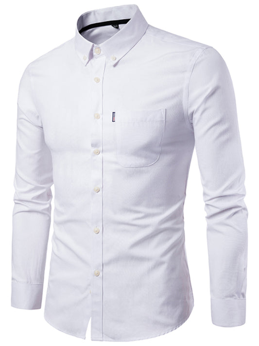 Men's Casual Slim Cotton Oxford Solid Color Large Size Bottom Shirt Long Sleeves