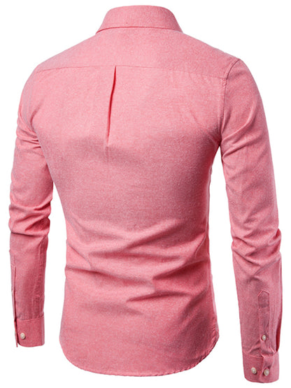 Men's Casual Slim Cotton Oxford Solid Color Large Size Bottom Shirt Long Sleeves - Hiccupzz