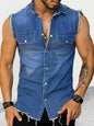 Men's Denim Lapel Sleeveless Shirt Top - Hiccupzz