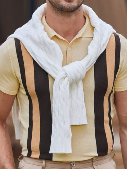 New striped jacquard sweater Short-sleeved business casual Polo shirt - Hiccupzz