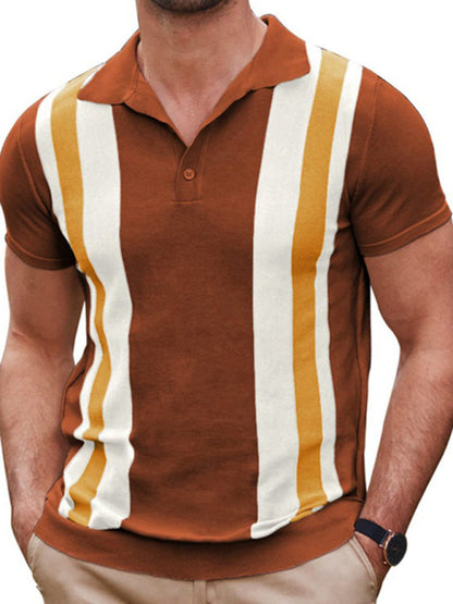 New striped jacquard sweater Short-sleeved business casual Polo shirt - Hiccupzz