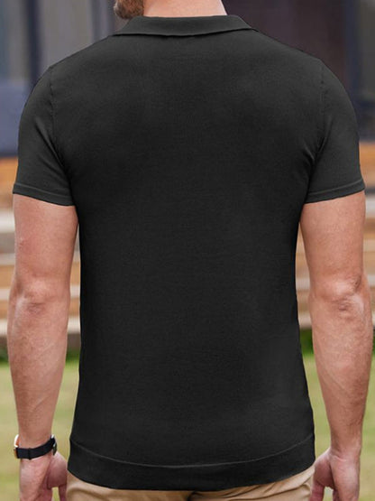 New striped jacquard sweater Short-sleeved business casual Polo shirt - Hiccupzz