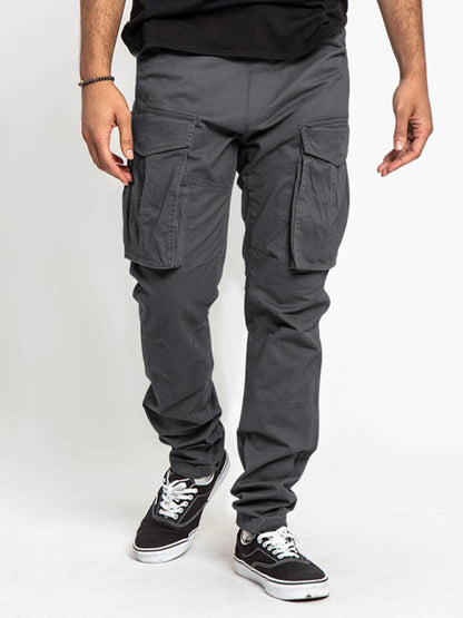 Men's Solid Color Multi-Pocket Casual Cargo Pants - Hiccupzz