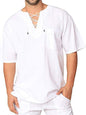 New Men's Short Sleeve T-Shirt Cotton Linen Tie Collar Casual Men's T-Shirt Shirt - Hiccupzz