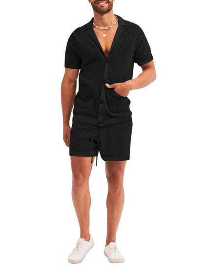 Short-sleeved shorts Knit lapel cardigan Short-sleeved men's suit - Hiccupzz
