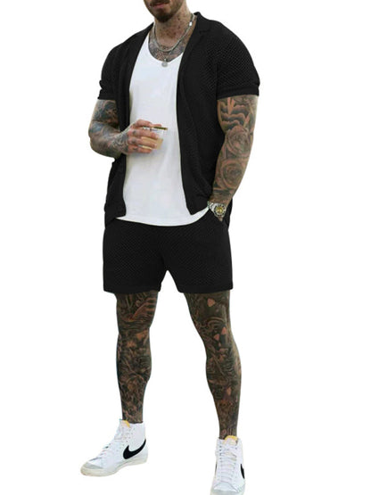 Short-sleeved shorts Knit lapel cardigan Short-sleeved men's suit - Hiccupzz
