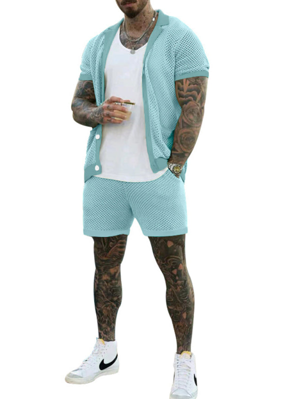 Short-sleeved shorts Knit lapel cardigan Short-sleeved men's suit - Hiccupzz