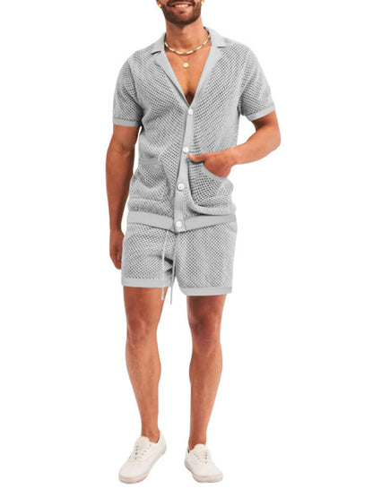 Short-sleeved shorts Knit lapel cardigan Short-sleeved men's suit - Hiccupzz