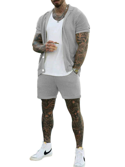 Short-sleeved shorts Knit lapel cardigan Short-sleeved men's suit - Hiccupzz