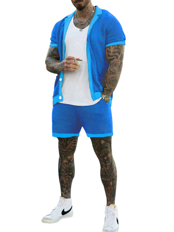 Short-sleeved shorts Knit lapel cardigan Short-sleeved men's suit - Hiccupzz