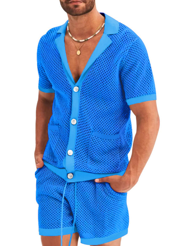 Short-sleeved shorts Knit lapel cardigan Short-sleeved men's suit - Hiccupzz