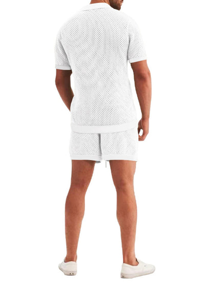 Short-sleeved shorts Knit lapel cardigan Short-sleeved men's suit - Hiccupzz