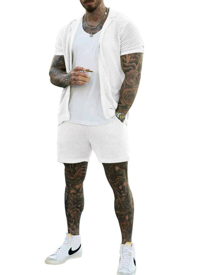 Short-sleeved shorts Knit lapel cardigan Short-sleeved men's suit - Hiccupzz