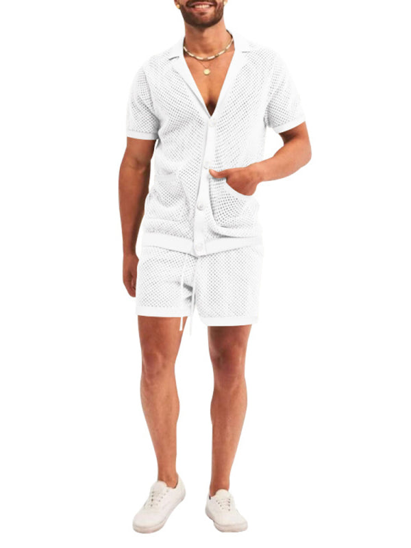 Short-sleeved shorts Knit lapel cardigan Short-sleeved men's suit