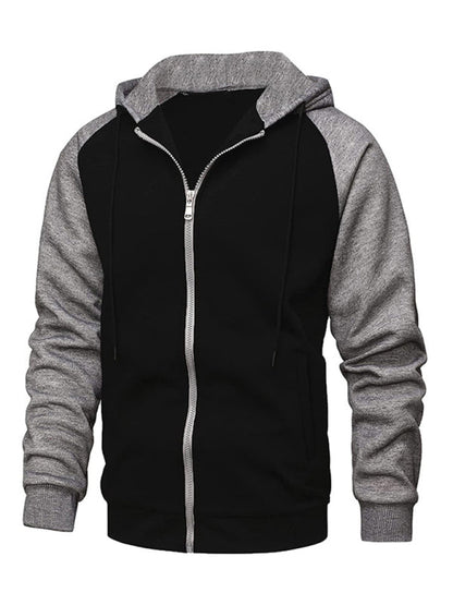 Jacket Contrasting color zipper cardigan plus fleece hoodie men's clothing - Hiccupzz
