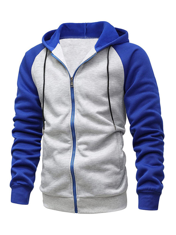 Chaqueta Cárdigan con cremallera de color en contraste y sudadera con capucha de polar para hombre 