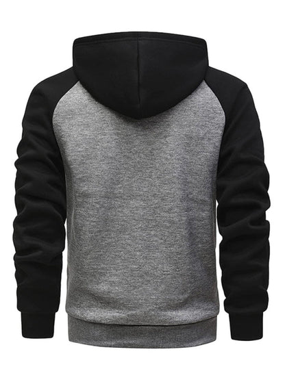 Jacket Contrasting color zipper cardigan plus fleece hoodie men's clothing - Hiccupzz