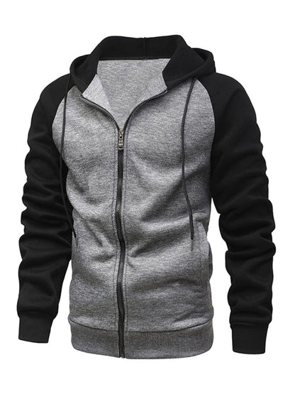 Jacket Contrasting color zipper cardigan plus fleece hoodie men's clothing - Hiccupzz