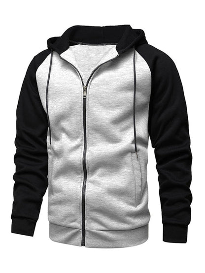 Jacket Contrasting color zipper cardigan plus fleece hoodie men's clothing - Hiccupzz