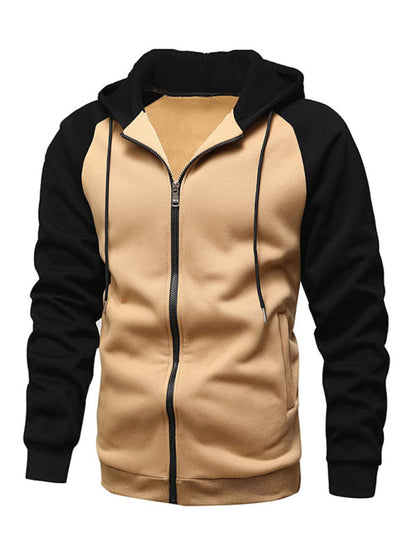 Jacket Contrasting color zipper cardigan plus fleece hoodie men's clothing - Hiccupzz