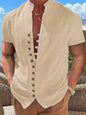New Vintage Button Stand Collar Short Sleeve Shirt - Hiccupzz