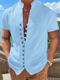 New Vintage Button Stand Collar Short Sleeve Shirt - Hiccupzz