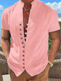 New Vintage Button Stand Collar Short Sleeve Shirt - Hiccupzz