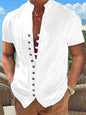 New Vintage Button Stand Collar Short Sleeve Shirt - Hiccupzz