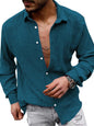 New Men's Solid Color Casual Lapel Long Sleeve Shirt - Hiccupzz