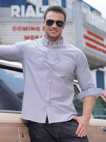 New Plus Size Men's Striped Long Sleeve Shirt - Hiccupzz