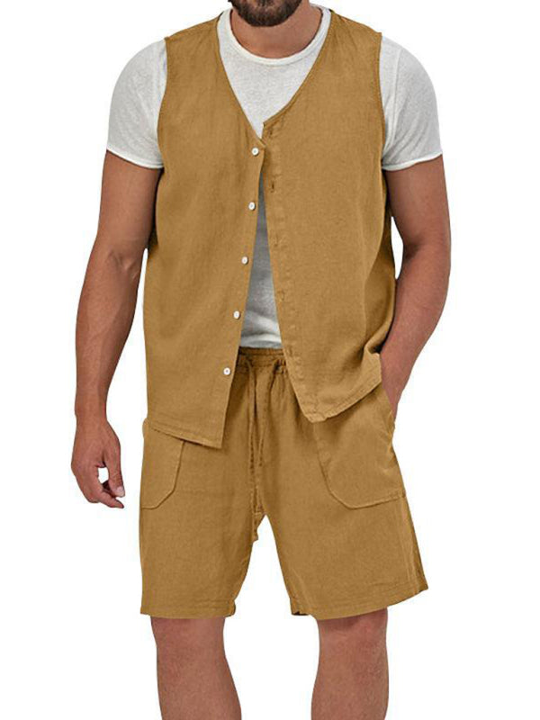 Men's two-piece vest shorts casual sleeveless cardigan suit