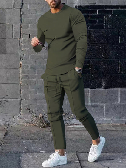 New Men's Two-piece Set Round Neck Long Sleeve T-Shirt Trousers Casual Sports Suit - Hiccupzz