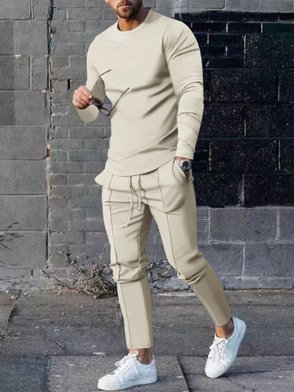New Men's Two-piece Set Round Neck Long Sleeve T-Shirt Trousers Casual Sports Suit - Hiccupzz