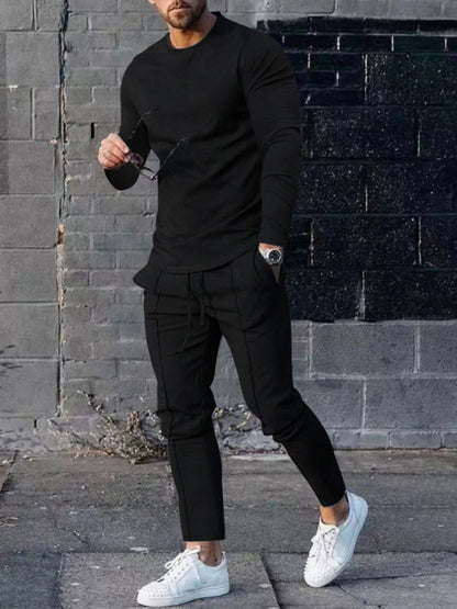 New Men's Two-piece Set Round Neck Long Sleeve T-Shirt Trousers Casual Sports Suit - Hiccupzz