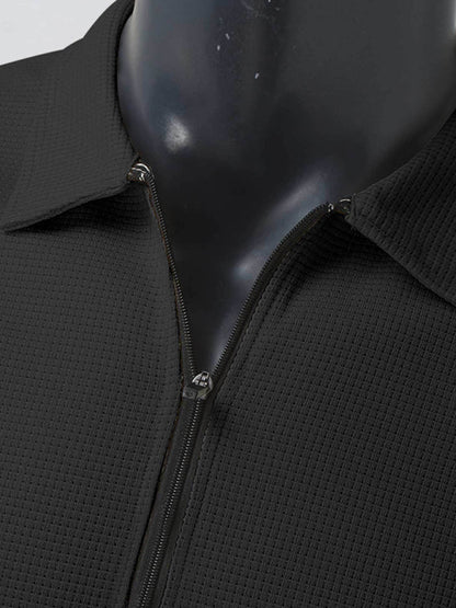 New Men's Waffle Zip Lapel Jacket Jacket Cardigan Tops - Hiccupzz