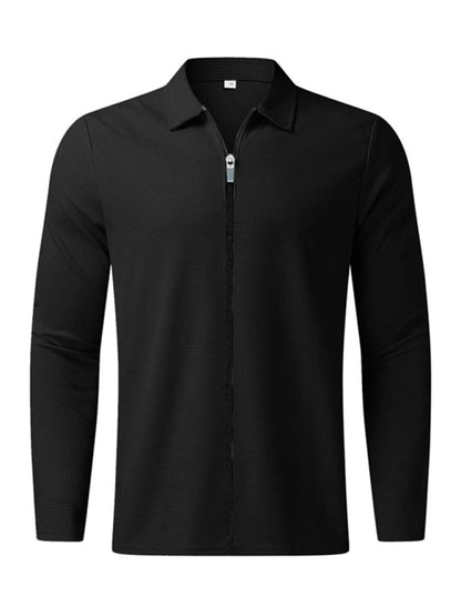New Men's Waffle Zip Lapel Jacket Jacket Cardigan Tops - Hiccupzz