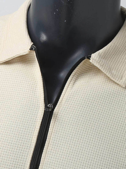 New Men's Waffle Zip Lapel Jacket Jacket Cardigan Tops - Hiccupzz